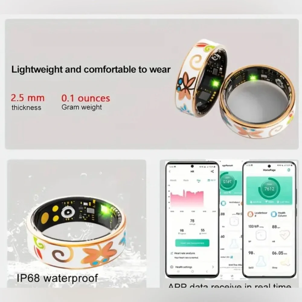 Smart Fitness Ring with Floral Design - White and Gold NIB NEW IN BOX